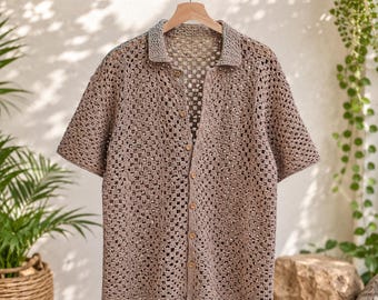 Amalfi Top Crochet Pattern PDF – Men’s Crochet Shirt Pattern – Button Up Summer Crochet Top – Easy Oversized Crochet Shirt Sizes S-5XL