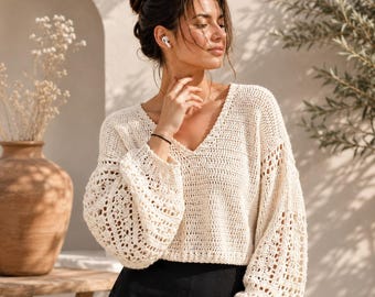 Boho Crochet Sweater Pattern PDF – Crochet Top Pattern for Women – Lightweight Beach Summer Cover Up Crochet Top – Easy DIY Summer Sweater