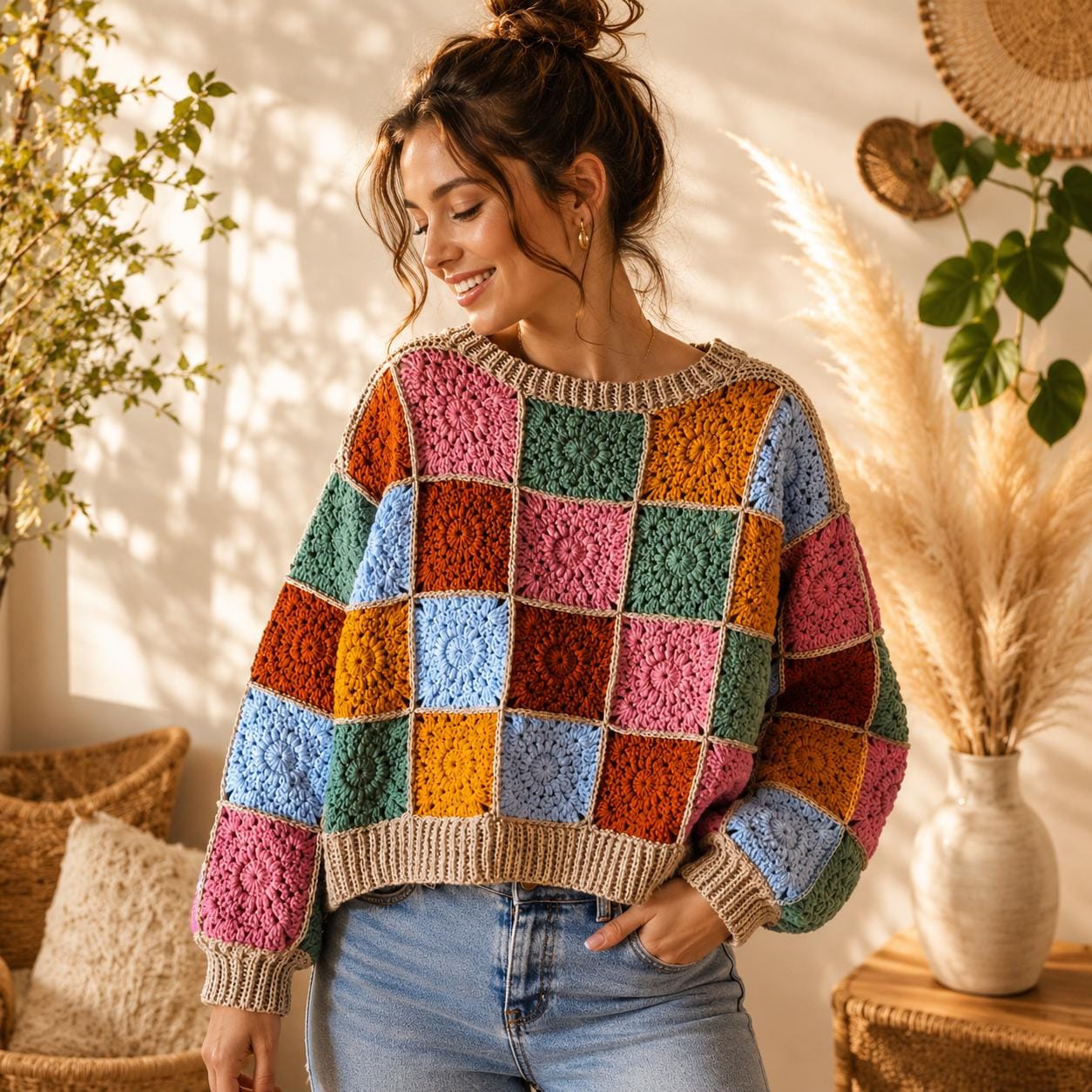 Oversized Boho Patchwork Sweater PDF Pattern