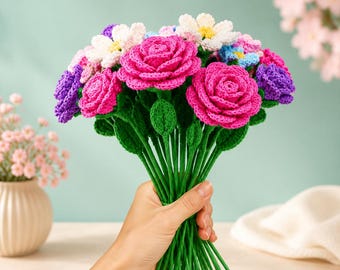 Crochet Flower Bouquet Pattern Bundle PDF | Rose & Floral Amigurumi Crochet Patterns | Handmade Bouquet Gift | Instant Digital Download