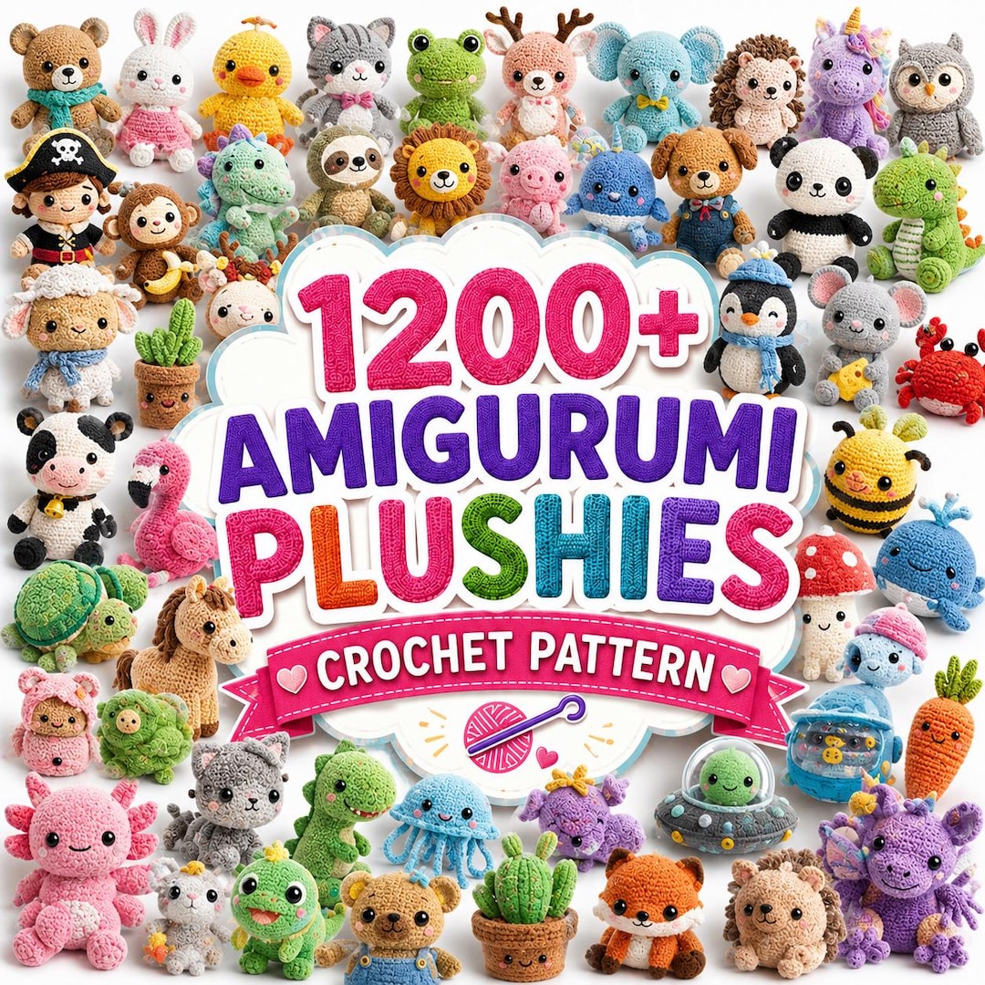 1200+ Amigurumi Crochet Patterns Bundle – Cute Plush Animal Crochet Patterns – Beginner Fr