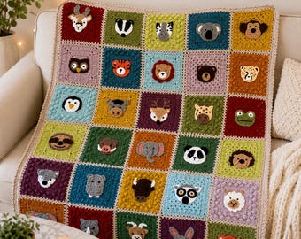 Animal Kingdom Blanket Crochet Pattern PDF | Safari Animal Granny Square Blanket | Woodland Baby Blanket Crochet Pattern