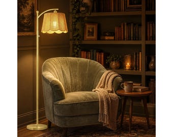Modern Floor Lamp for Living Room, Dimmable LED Arc Lamp with Pleated Gauze Shade,White and Gold Standing Lamp for Bedroom & Study
