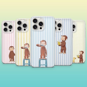Curious George Phone Case Monkey Cartoon Cover for iPhone 17Pro, 17e, 16, 15, 14, 13, 12, 11, Samsung S26, S25, S24, A56, A16, Pixel 10 9Pro