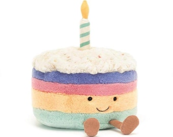 Jellycat Amuseables Cake Collection Plush Toys, Birthday Rainbow Cherry Peach Wedding