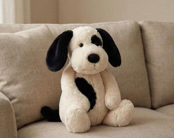 Jellycat Bashful Black & Cream Puppy Plush – Miękka, dwukolorowa pluszowa zabawka dla psa, przytulanka do kolekcjonowania