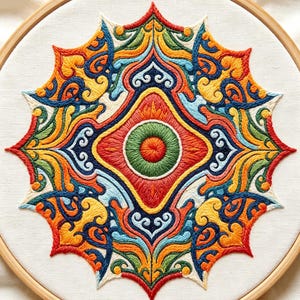 Qin Han Dynasty Cloud Scroll Embroidery Pattern | Ancient Chinese Chain Stitch Hoop (PDF Download)