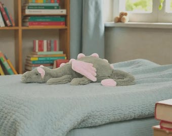 Peluche dragon kawaii vert – décoration de chambre, copain câlin douillet