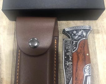 Outdoor Camping Hunting Columbia Folding Pocket Knife, Wooden Handle