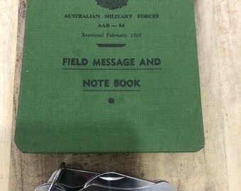 Canivete militar australiano vintage de 1968 com bloco de notas