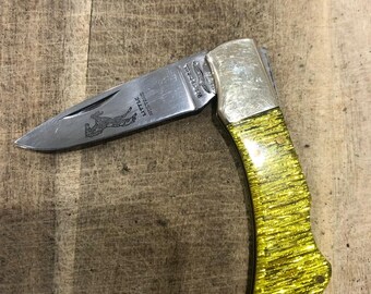 Vintage Parker Japan 2-5/8" Closed Lockback Gold Glitter Little Mustang Knife