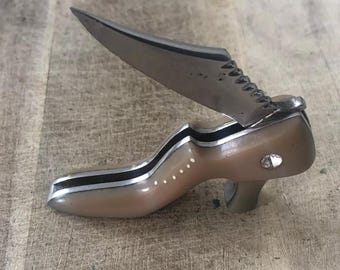 Vintage 80-tals miniatyrfällbar fickkniv handgjord fängelsearbete Sovjetunionen