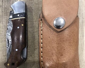 6,5” handgjord damaskusstål jaktkniv med fällbar fickkniv och slida