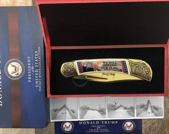Couteau de poche Donald Trump-Président de la Monnaie américaine « Nous défendrons notre drapeau »