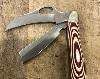 Couteau de poche à bras de rasoir, poignées en micarta rayé, lame en acier chirurgical