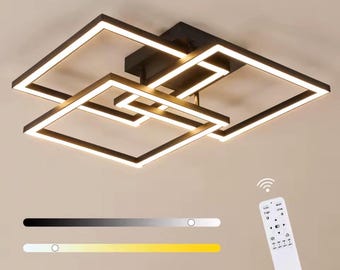 LED Ceiling Light Fixture Dimmable Remote | Modern Square Chandelier | Warm White Cool Light 3000K-6500K