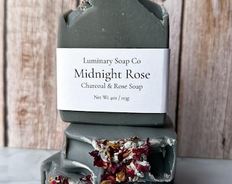 Midnight Rose Soap Bar | Charcoal Rose | Cold Process Soap | Handmade Natural Tallow Bar Soap