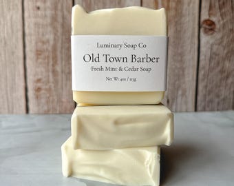 Old Town Barber Soap Bar | Mint & Cedar | Cold Process | Small Batch | Luminary Soap Co