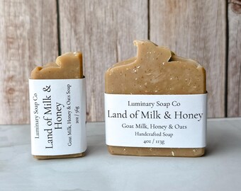 Land of Milk & Honey Soap Bar | Goat Milk, Honey and Oats | Handmade Cold Process Soap | Natural Tallow Soap