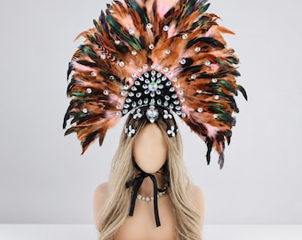 Carnival Feather Headdress Hair Accessory, Festival Feather Headpiece, Halloween Cosplay Costume, Boho Hair Decoration, Party Feather Hat