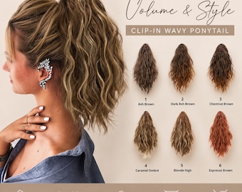 Wavy Claw Clip Ponytail Extension, Curly Synthetic Ponytail Hairpiece, Long Voluminous Clip In Ponytail for Women, Everyday Glam Hair