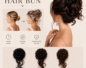 Messy Bun Hair Extension Scrunchie, Curly Voluminous Chignon Bun, Natural Looking Updo Hair Piece for Women, Easy Everyday Hair Bun