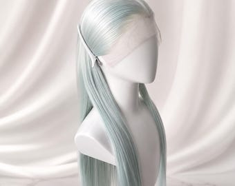 Mint Green Lace Front Wig for Women, Long Straight Pastel Synthetic Wig, Heat Resistant Cosplay Hair, Fantasy Party Wig
