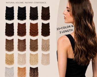 Long Wavy Halo Hair Extensions, Invisible Wire Clip In Hair Piece, Heat Resistant Synthetic Hair Extension for Women, Natural Volume Hair
