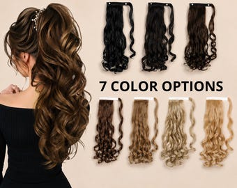 Long Wavy Ponytail Extension with Ribbon Tie, Synthetic Hair Wrap Around Ponytail, Heat Resistant Hairpiece for Women, Instant Volume Hair