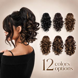 Curly Claw Clip paardenstaartverlenging, kort golvend paardenstaarthaarstukje, volumineuze synthetische haarverlenging, gemakkelijk te dragen dagelijkse paardenstaart, 12 kleuren