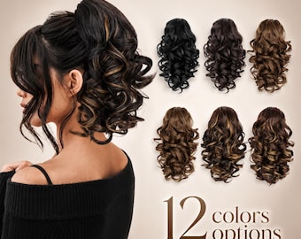 Curly Claw Clip Ponytail Extension, Short Wavy Ponytail Hairpiece, Voluminous Synthetic Hair Extension, Easy Wear Daily Ponytail, 12 Colors