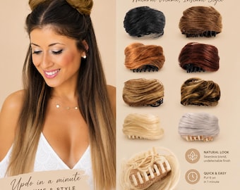 Mini Messy Bun Hairpiece with Claw Clip, Synthetic Straight Hair Bun Extension, Natural Looking Clip In Chignon for Women