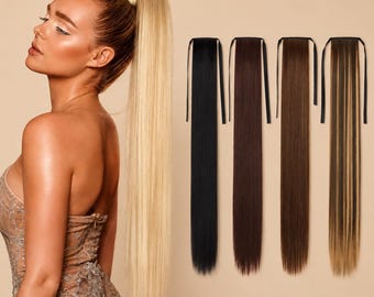Long Wavy Ponytail Extension, Wrap Around Ponytail Hairpiece, Natural Looking Synthetic Hair Extension, Heat Resistant Ponytail for Women