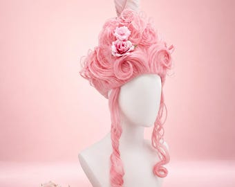 Pink Rococo Curly Wig, Marie Antoinette Inspired Pastel Pink Cosplay Wig, Victorian Baroque Princess Wig, Fairycore Vintage Party Hair