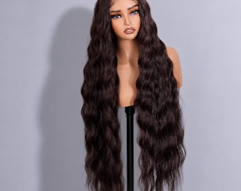 Chocolate Brown Body Wave Wig, Long Wavy Lace Front Wig for Women, Brunette Wig, Natural Looking Soft Glam Synthetic Wig