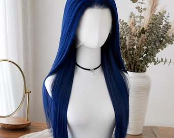 Royal Blue Lace Front Wig for Women, Long Straight Synthetic Cosplay Wig, Heat Resistant Blue Hair Wig, Anime Party Wig