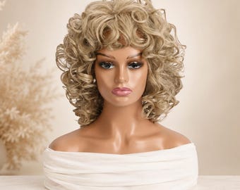 Short Blonde Curly Wig for Women, Vintage Finger Wave Bob Wig, 1920s Gatsby Flapper Synthetic Wig, Retro Pin Up Party Hair