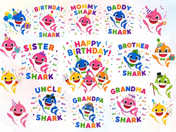 Baby Shark Birthday PNG Bundle | Family Shark Birthday PNG | Mommy Daddy Brother Sister Grandma Grandpa Shark | Birthday Shirt PNG