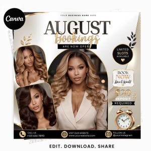 August Booking Flyer Template | Beauty Salon Canva Template | Editable Hair, Lash & Nail Appointment Flyer | Instant Digital Download