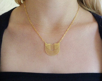 Art Deco Geometric Pendant Necklace in Silver or Gold