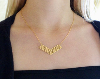 Gold Chevron Geometric Pendant Necklace