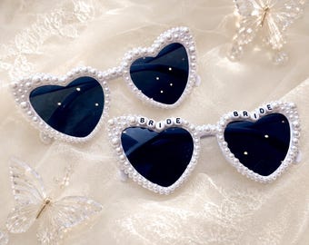 Custom Bride Sunglasses,Personalized Bride To Be Sunglasses,pearl sunglasses bride,Bride Heart Sunglasses,Bridal Shower,Bachelorette Glasses