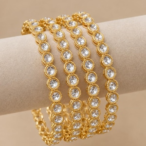 Ensemble de bracelets ronds en cristal Kundan doré, bracelets ethniques indiens traditionnels pour mariée | Cadeau de mariage pour elle