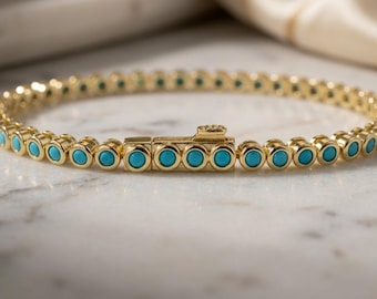 Turquoise Tennis Jewelry Set 18K Gold Plated Necklace Bracelet