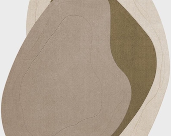 Handmade Organic Wool Rug, Abstract Layered Shapes, Neutral Modern Carpet