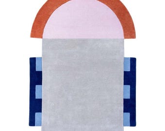 Tapis géométrique en laine fait main, tapis moderne pour salon avec arche, tapis design abstrait