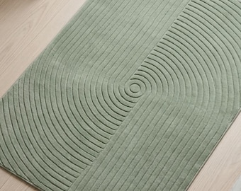 Tapis en laine vert sauge, tapis géométrique abstrait tufté à la main, décoration minimaliste pour salon
