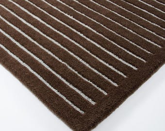Hand-tufted Brown Striped Wool Rug, Modern Minimalist Linear Carpet