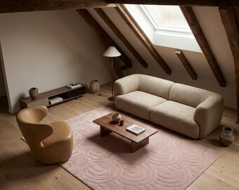 Tapis géométrique en laine rose poudré, motif en arche fait main, décoration scandinave pour chambre d'enfant