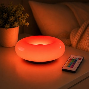 Orange Donut Table Lamp RGB Color Changing - Dimmable Touch Control LED Bedside Lamp - Cool Modern Desk Lamp - Night Light Gift (no glass)